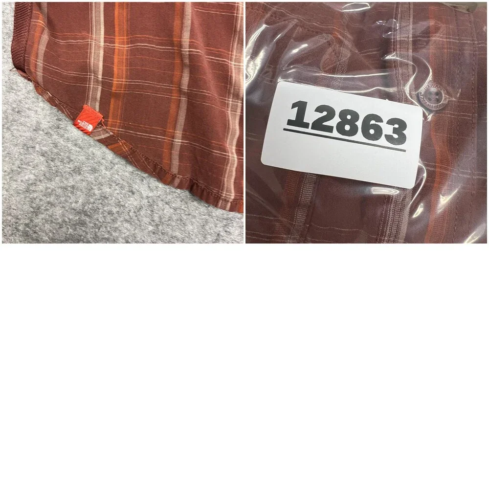 The North Face Shirt Mens M Red Brown Plaid Button Up Casual Pocket Outdoors